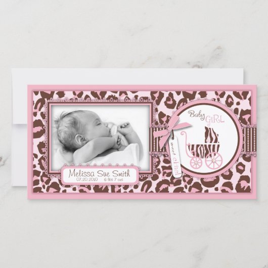 チータの女の子の写真カードピンク 案内状 (正面)