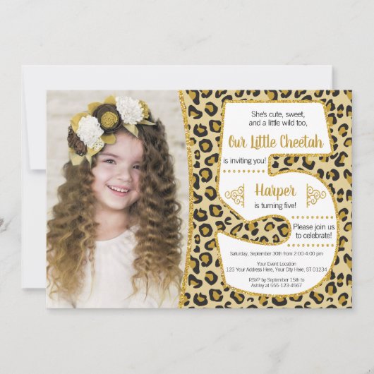 チータの第5誕生日の招待状|のサファリのパーティー 招待状 (正面)