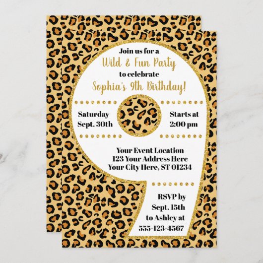 チータの第9誕生日の招待状|のサファリのパーティー 招待状 (正面/裏面)