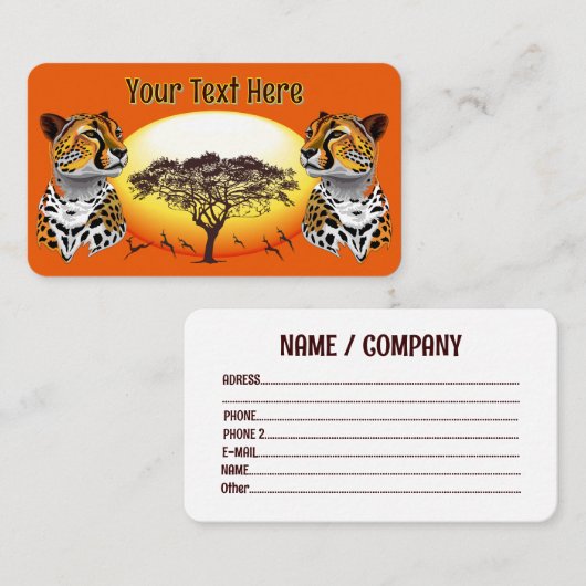 チータアフリカネコ野生動物スクエアビジネス 名刺 (正面/裏面)