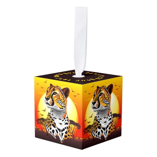 チータアフリカ猫の野生動物 キューブオーナメント (正面アングル)