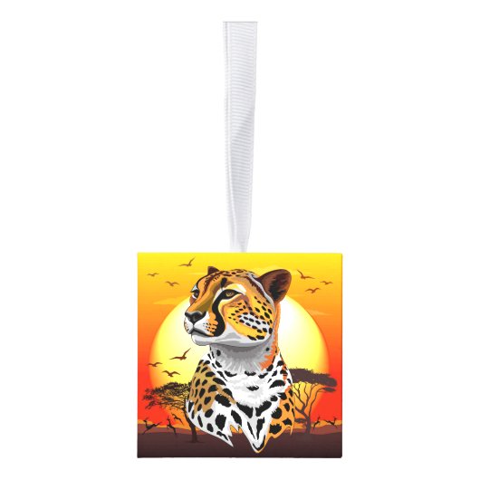 チータアフリカ猫の野生動物 キューブオーナメント (右)