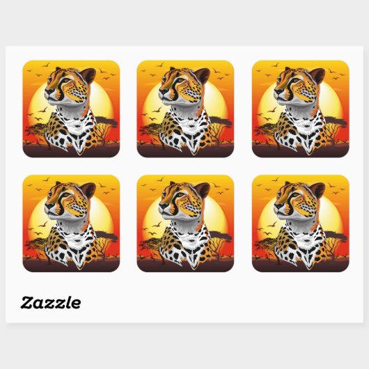 チータアフリカ猫の野生動物 スクエアシール (シート)