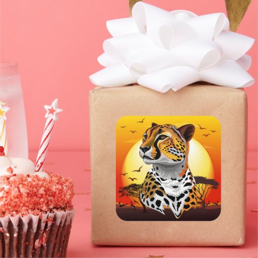 チータアフリカ猫の野生動物 スクエアシール (パーティー)