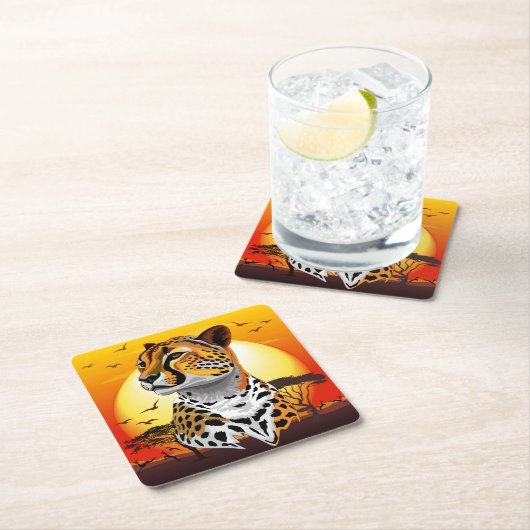 チータアフリカ猫の野生動物 スクエアペーパーコースター (インサイチュ)