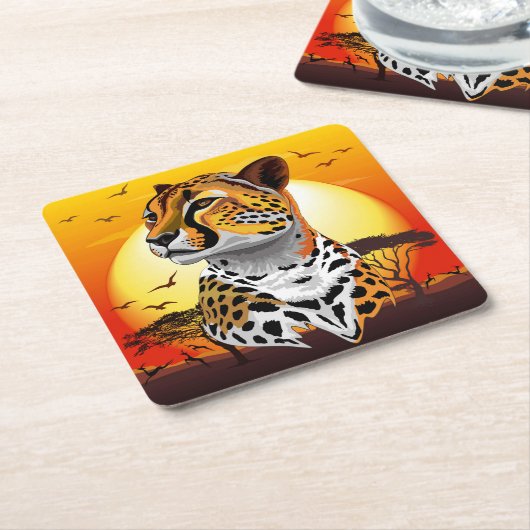 チータアフリカ猫の野生動物 スクエアペーパーコースター (アングル)