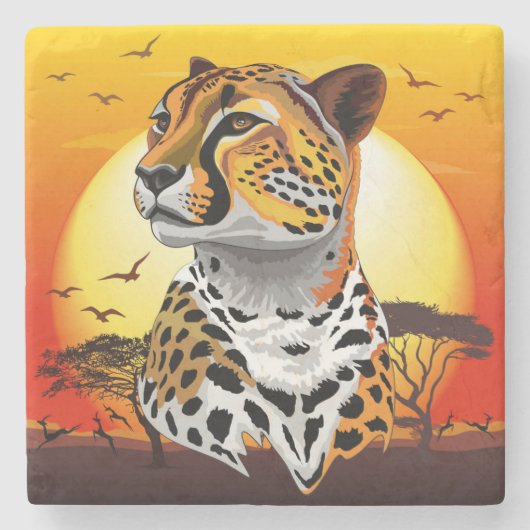 チータアフリカ猫の野生動物 ストーンコースター (正面)