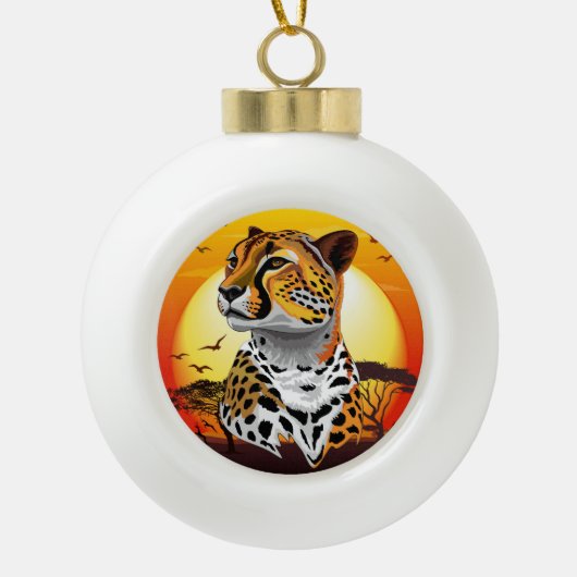 チータアフリカ猫の野生動物 セラミックボールオーナメント (正面)