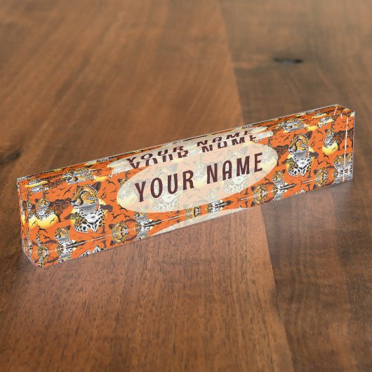 チータアフリカ猫の野生動物 デスクネームプレート (側面)