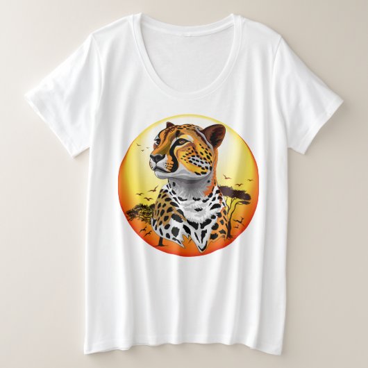 チータアフリカ猫の野生動物 プラスサイズTシャツ (デザイン正面)