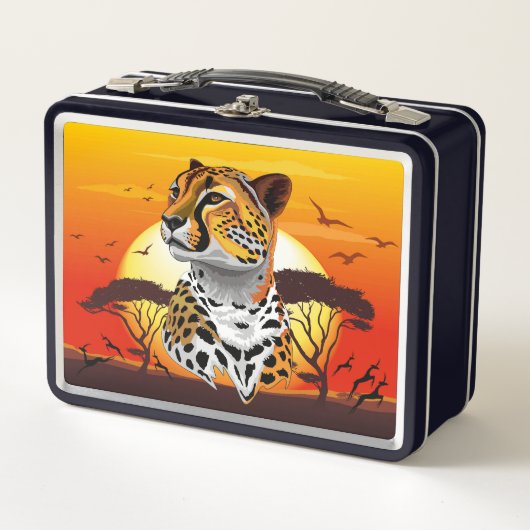 チータアフリカ猫の野生動物 メタルランチボックス (正面)