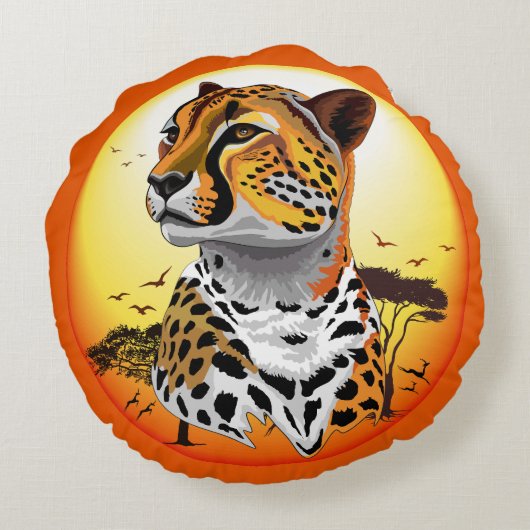 チータアフリカ猫の野生動物 ラウンドクッション (裏面)