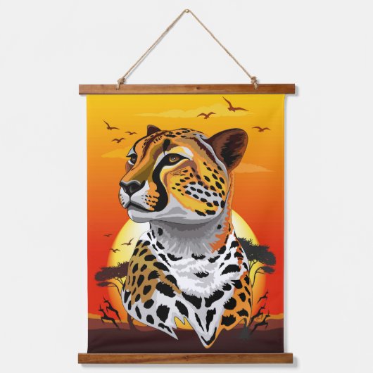 チータアフリカ猫の野生動物 吊り下げ型タペストリー (正面)