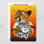 チータアフリカ猫の野生動物 招待状 (正面/裏面)