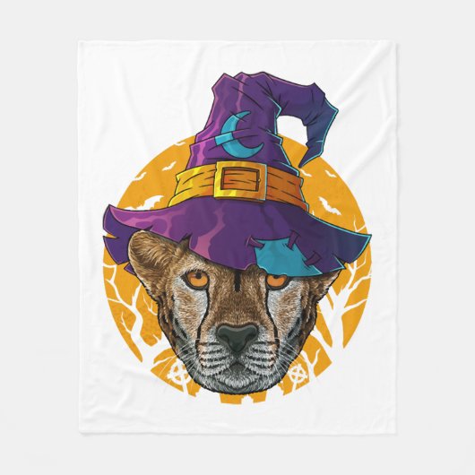 チータウィッチ面白いハロウィーンのコスチューム不気味な月 フリースブランケット (正面)