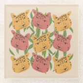 チータジャングルプラントグリーンコーラルグリーン ガラスコースター (正面)