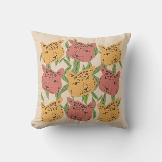 チータジャングルプラントグリーンコーラルグリーン クッション (正面)
