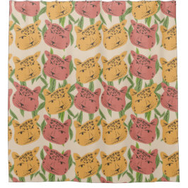 チータジャングルプラントグリーンコーラルグリーン シャワーカーテン