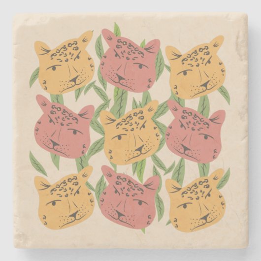 チータジャングルプラントグリーンコーラルグリーン ストーンコースター (正面)