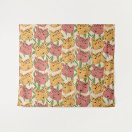 チータジャングルプラントグリーンコーラルグリーン タペストリー