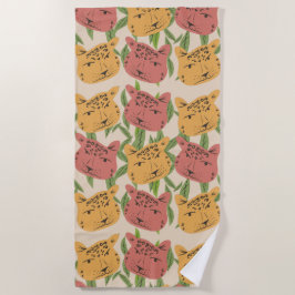 チータジャングルプラントグリーンコーラルグリーン ビーチタオル