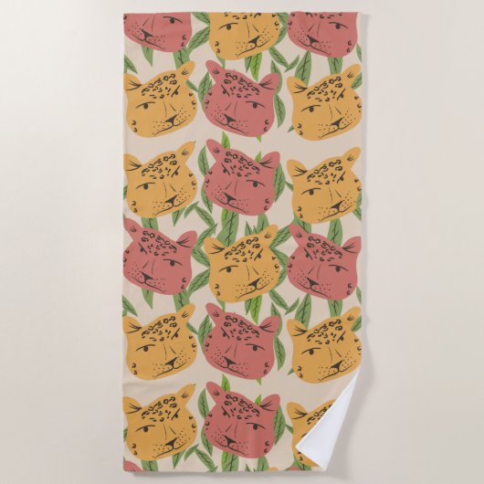 チータジャングルプラントグリーンコーラルグリーン ビーチタオル (正面)