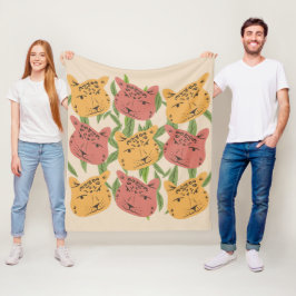 チータジャングルプラントグリーンコーラルグリーン フリースブランケット