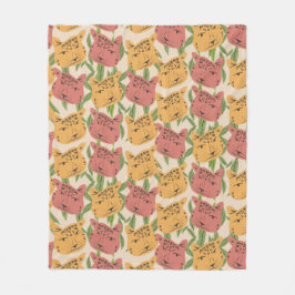 チータジャングルプラントグリーンコーラルグリーン フリースブランケット