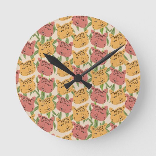 チータジャングルプラントグリーンコーラルグリーン ラウンド壁時計 (正面)