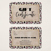 チータパターン及び金ゴールドヴィンテージギフト証明書 (正面&裏面)