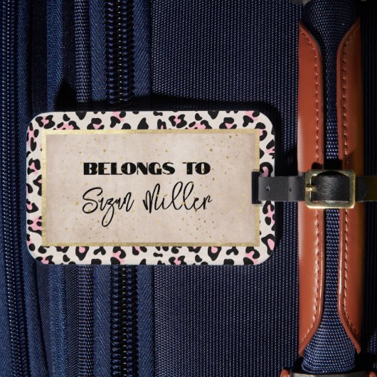 チータパターン及び金ゴールドヴィンテージ ラゲッジタグ (正面インサイチュ4)