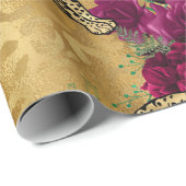 チータヒョウ赤バラフローラ花模様 ラッピングペーパー (ロールコーナー)