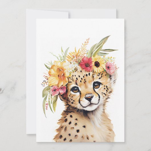 チータフラワークラウンアートウォーターカラーサファリフローラ 招待状 (正面)