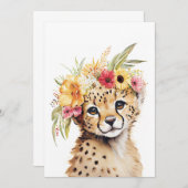 チータフラワークラウンアートウォーターカラーサファリフローラ 招待状 (正面/裏面)