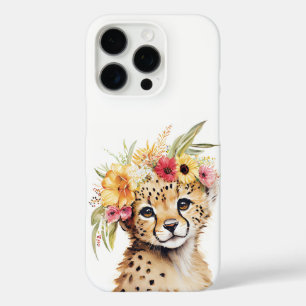 チータフラワークラウンアートウォーターカラーサファリフローラ iPhone 16 PROケース