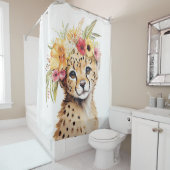 チータフラワークラウンアートウォーターカラーサファリワイルド シャワーカーテン (インサイチュ)