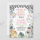 チータプリントすべてのパーティー動物を呼び出す誕生日 招待状 (正面)