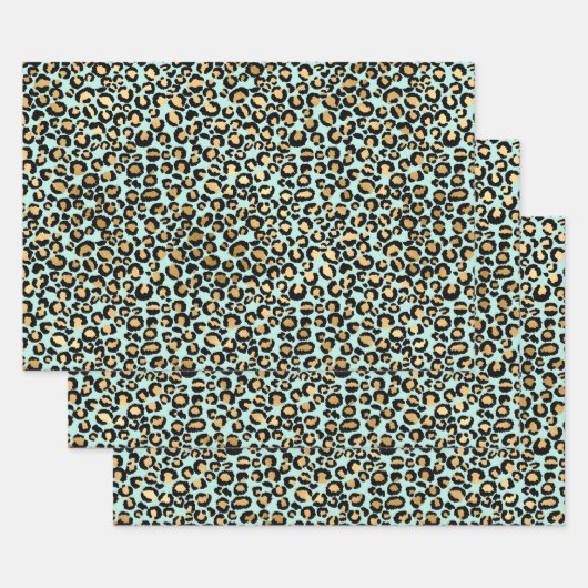 チータプリント青い背景 ラッピングペーパーシート (セット)