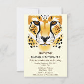 チータヘッドクローズアップイラストレーション誕生日パーティー 招待状 (正面)