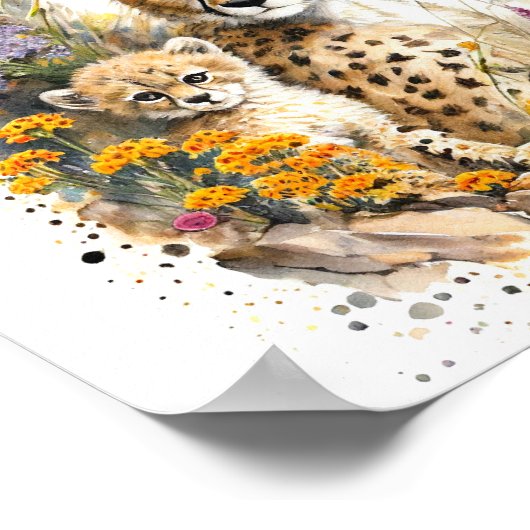 チータベビーと母の水の色絵画の ポスター (角)