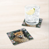 チーターと花 スクエアペーパーコースター (インサイチュ)