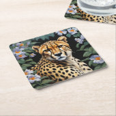 チーターと花 スクエアペーパーコースター (アングル)