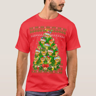チーターのクリスマスイルミネーション ツリー サンタチーター クリスマス Tシャツ