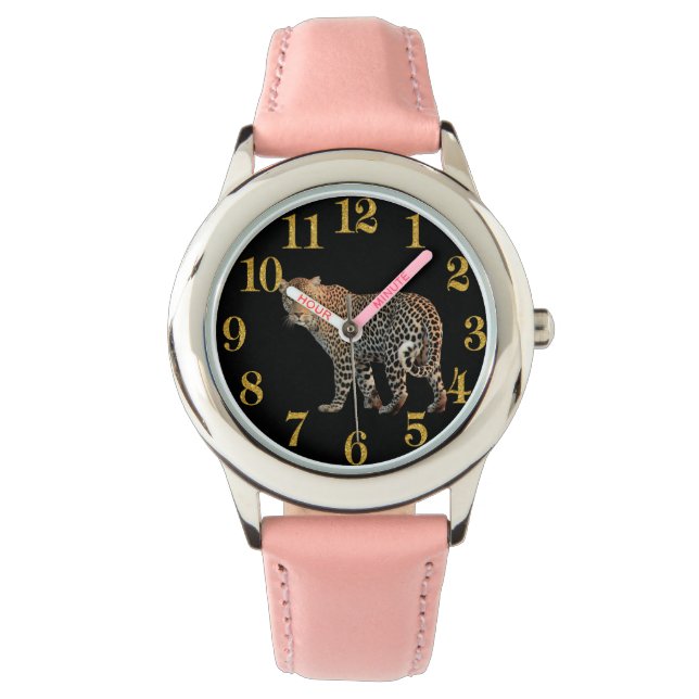 チーターのタイムピースと金ゴールド番号 腕時計 (正面)