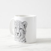 チーターの子どものマグカップ 黒白アート コーヒーマグカップ (正面左)