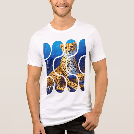 チーターの母と子 野生生物デザイン トライブレンドTシャツ (正面)