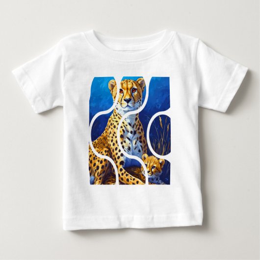 チーターの母と子　野生生物デザイン ベビーTシャツ (正面)