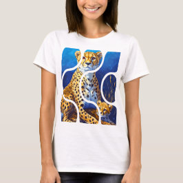 チーターの母と子 野生生物デザイン Tシャツ