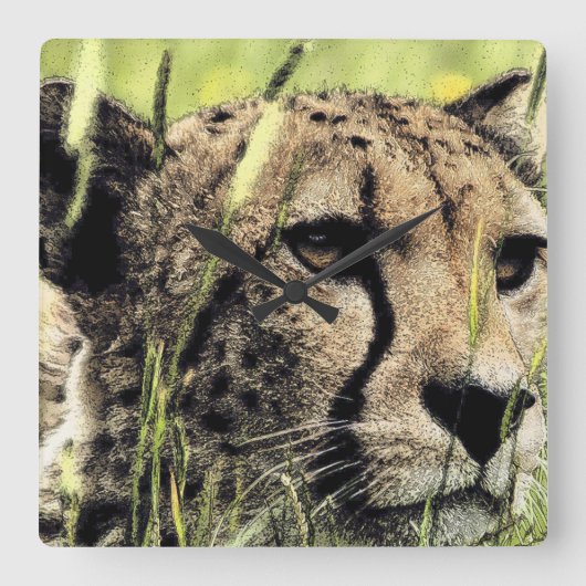「チーターを隠す」 スクエア壁時計 (正面)