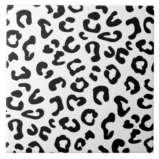チーターアニマルプリント(白黒) タイル (正面)